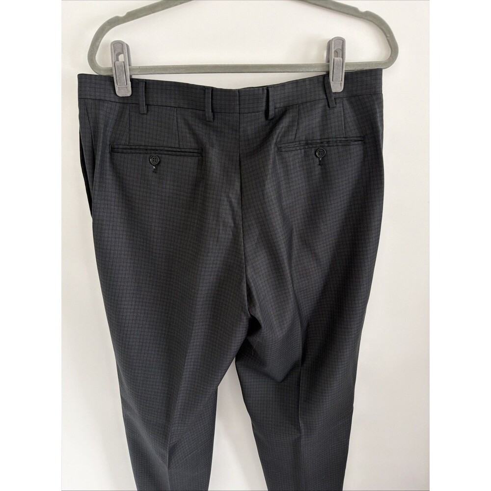 Canali Mens 35x32 IT 52 100% Wool Dress Pants Gray Check Flat Front Made N Italy - Picture 5 of 16
